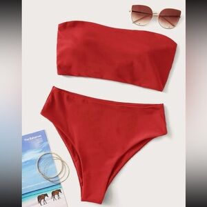 Shein Red Two Piece Swimsuit Bandeau Top